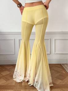SHEIN ICON Quần ống loe in họa tiết ren gradient ngọt ngào và quyến rũ dành cho nữ có cạp siêu thấp - Màu vàng - Xem 6