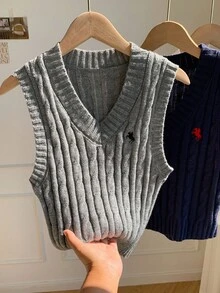 Comfortcana 女士休闲简约灰色针织毛衣背心，秋季 - 灰色 - 查看 3