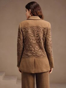 Anewsta Elegant Office Commute Floral Patchwork Loose Fit Blazer Jacket For Women, Autumn/Winter