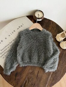 LMoss Kids LMoss Young 女童白色优雅蓬松领毛衣，适合秋冬休闲居家户外穿着