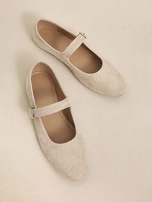 Rosivie Retro Buckle Decor Flat Shoes, Versatile & Elegant, Suitable For Spring/Summer, Grey - Apricot - View 3