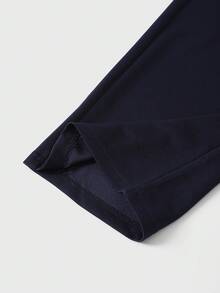 SHEIN Explorewe Calça de moletom casual para meninas (meninas pré-adolescentes), estampa minimalista de logotipo, bolso com decoração em cores contrastantes, calça de moletom de malha, calça comprida larga e relaxada