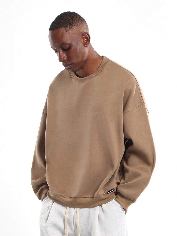 Boxy Drop Shoulder Sweatshirt With Crew Neck