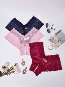 3件套大码性感蕾丝开裆内衣套装 - 彩色 - 查看 2