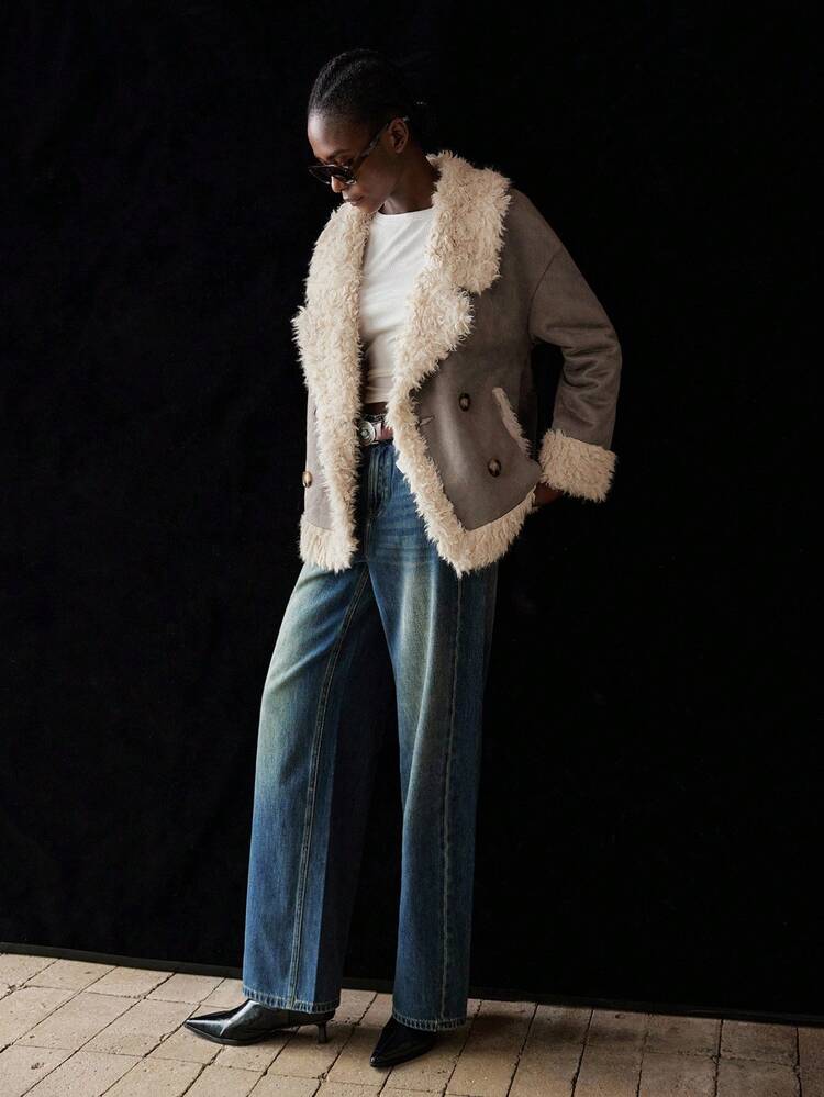 SHEIN Maija Double-Breasted Thermal Lined Jacket, Fashionable For Commuting In Autumn/Winter Versatile For Winter Modern Urban Casual Fashion Business Casual Women's Office Wear Low-Key Old Money Style Effortless Temperament High-End Urban Commuting High-Quality Airport Women's Wear High-End Material A Must-Have For Autumn And Winter: A High-End, Comfortable, Vintage-Style Jacket Street-Cool, High-End, Simple, Cool Motorcycle Style Workwear Christmas Evening Clothes New Year Atmosphere Holiday Party Women's