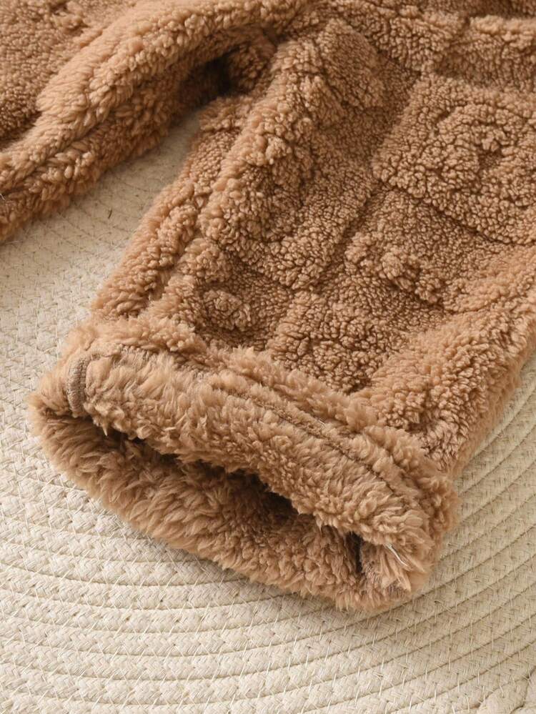 SHEIN 2pcs Toddler Boys' Knit Fluffy Cozy Pullover Sweatshirt And Versatile Pants Set, Suitable For Home And Outings In Autumn/Winter Fall - Coffee Brown - View 6