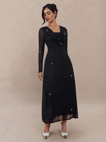 Modelyn Vestido de manga larga para mujer con decoración de rhinestones