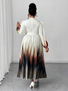 Maweii Đầm midi bodycon xếp ly cổ chữ V tay dài màu ombre thanh lịch dành cho nữ cỡ lớn, mùa xuân/thu - Nhiều màu - Xem 3