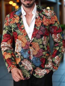Manfinity AFTRDRK 男士花卉提花翻领长袖西装外套和裤子休闲套装花卉西装男士男士西装外套和裤子花卉男士西装男士派对装晚宴装男士 - 彩色 - 查看 1