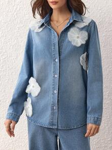 Selenza Women's Casual Everyday Washed Button Up Long Sleeve Denim Jacket - Blue - View 6