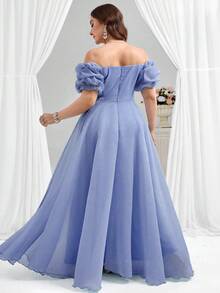 Coutiva Elegante vestido de bola de manga corta con hombros caídos, cuello en V profundo, plisado abultado y detalles de strass a cuadros, adecuado para fiestas de cumpleaños, ceremonias de graduación y cenas