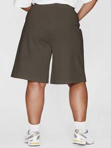 MUSERA 大码长款系带腰部慢跑短裤，适合度假、夏季、假日、优雅休闲的复活节穿着 - 卡其色 - 查看 4
