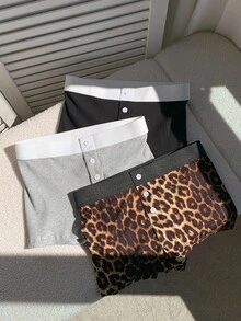 Comfortcana Quần short thoáng khí họa tiết da báo Colorblock dành cho nữ - Nhiều màu - Xem 3