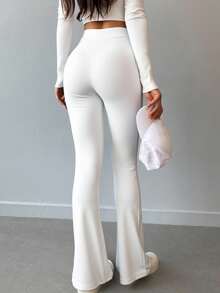 女性高腰喇叭褲 - 白色 - 查看 2