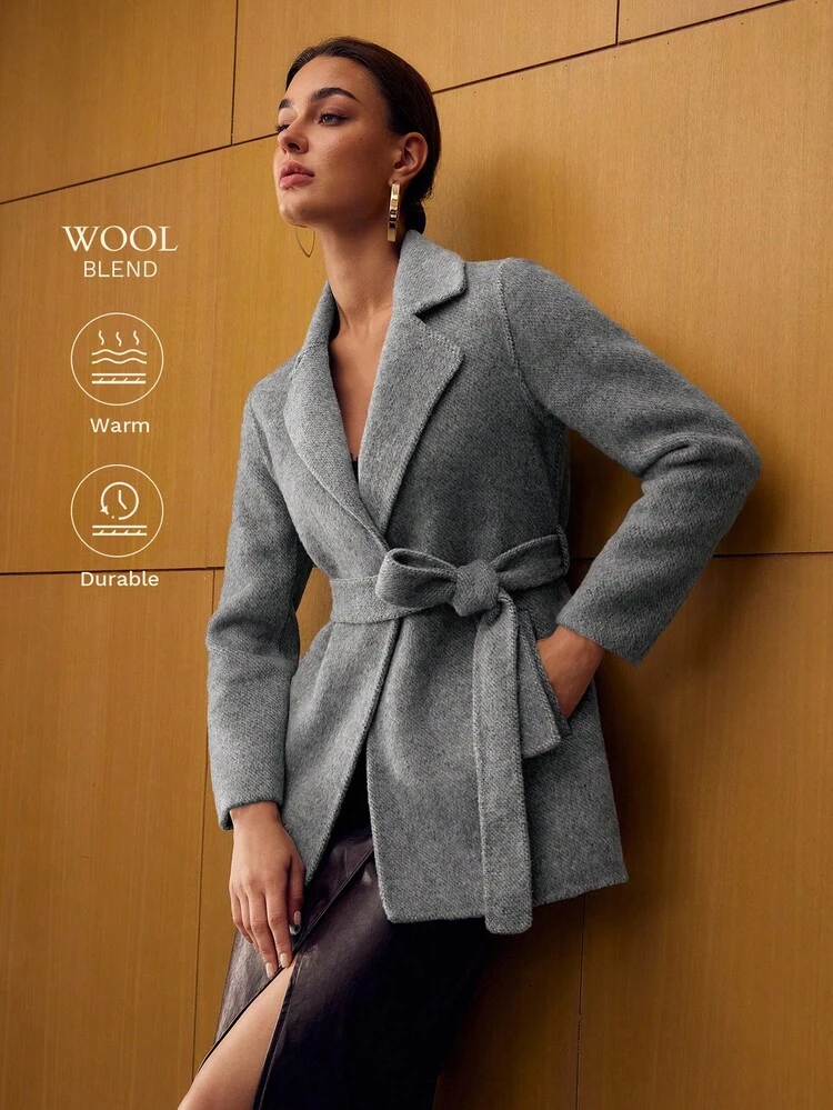 WOOL BELTED SLANT POCKET OVERCOAT