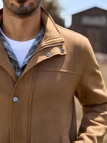 Manfinity Nomadique Men's Autumn Western Style Zip-Up Suedette Casual Jacket Casual Jacket Rodeo For Men Western Jacket Western Tough Wear For Men Fleece