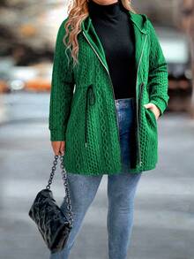 SHEIN LUNE Chaqueta con capucha con cordón de unicolor informal de talla grande, otoño