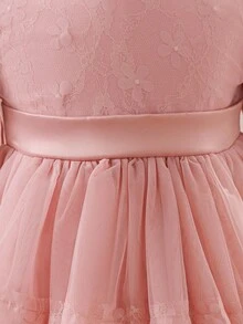 Glamorique Kids New Design Baby Girls Dress, & Elegant Jacquard Mesh Fabric, Suitable For Autumn/Winter, Daily Wear And Party Pink Bow Baby Dress Baby Girl Elegant Dress