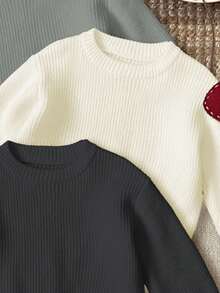 Set de 3 suéteres tejidos de cuello redondo de manga larga con ajuste holgado para niño, apropiados para otoño/invierno en colores carbón, gris medio y beige - Multicolor - Ver 3