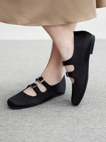 CUCCOO BIZCHIC Giày bệt mũi vuông sơn mài mới dành cho văn phòng và đi làm, mùa xuân/thu - màu đen - Xem 3