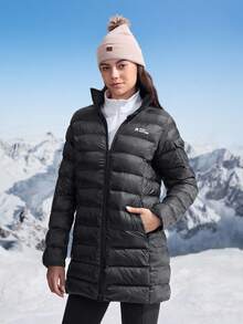 In My Nature Chaqueta deportiva de mujer con cuello alto, manga larga, cierre frontal con cremallera y estampado de letras, para invierno - Negro - Ver 4