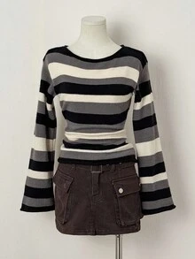 EgrlEra Damen Kontrastfarben Minimalistisches Rundhals Langarm Sweatshirt, Alltags-Tragen