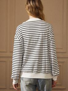 Écloséra 新款女士条纹宽松长袖休闲运动衫，春秋季 - 彩色 - 查看 2