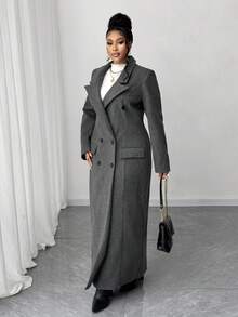 Maweii Premium Quality Tailored Waist Double-Sided Overcoat, Plus Size, Gray - Dark Grey - View 4