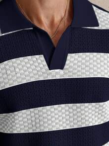 Manfinity CityGents 男式撞色条纹短袖针织上衣 - 彩色 - 查看 3