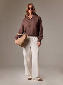 AiiRZ 女式棕色针织纽扣细节领毛衣长袖秋冬休闲衬衫 - 棕色 - 查看 3