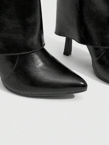 CUCCOO SZL 女士新款尖头细跟过膝黑色高跟靴，时尚性感中筒靴，适合秋冬 - 黑色 - 查看 6