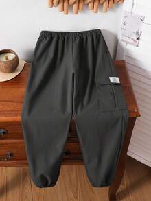 SHEIN Tween Boy Casual Cargo Pocket Gray Jogger Pants, Versatile For Daily Wear, School, All Seasons,Winter,Fall - Dark Grey - View 6