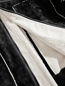 ROMWE MEN Street Life Chaqueta con cremallera delantera y hombros caídos con forro de piel sintética para hombre, otoño/invierno - Negro - Ver 11