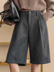 Dazy-Less Women's Casual Knitted Blend Bermuda Shorts, Autumn/Winter Business Casual Woman - Grey - View 5