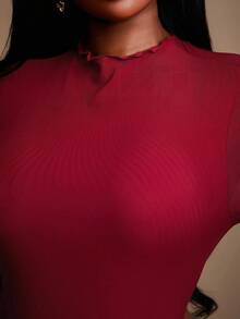 Radiana Plus Size Women's Fall/Winter,Spring&Summer Elegant Gorgeous Glamorous Sexy Basic 2pcs/Set Bodysuit And Ruching Mesh Maxi Skirt,With Free Removable Gold Metal Brooch,Suitable For Banquet,Feast,Dinner Party,Prom,Ball,Urban,Valentine's Day,Sexy Office Siren,Cruise Attire,Vintage,Festival,Concert,Carnival,Outing,Richly Layered,Holiday,Date Night,Gathering,Birthday,Bachelorette Party Outfit ,Cocktail,Formal Event,Modest,Chic,NightClub,Cute,New Years Eve Christmas Red - Burgundy - View 8