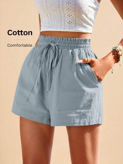 Travachic Women's Solid Color Drawstring Waist Spring Shorts, New Year Clothes, Casual Shorts For Women, Shorts For Women Comfy, Summer Beach Outfits, Comfortable Shorts, Country Style For Women