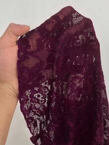 SHEIN Tall 女款蕾絲透視性感短版上衣，適合高個女性 - 紫色 - 查看 7