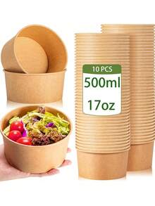 SHEIN 17盎司/500毫升 10/30/70/100个大号带盖纸碗，一次性汤碗，散装派对用品，适用于冷热食物、汤 - 500毫升/17盎司 - 查看 6