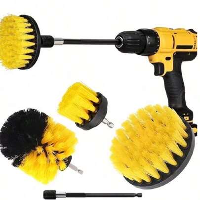 SHEIN 3/4 PCS Electric Drill Brush Scrubber Kit Cordless Power Scrubber Deep Cleaning Attachments For Bathroom Tile Grout Kitchen Sink Car Detailing Wheels Tires RV Boat Heavy Duty Stainless Steel Shaft Rust Removal Grime Buster Multi Surface Cleaner Home Improvement Tools Accessories