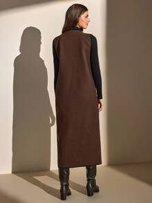 CLARA VERO Women Solid Color Button And Pocket Detailed Long Dresses - Chocolate Brown - View 2