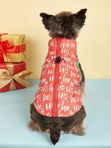 PETSIN 舒适的圣诞冬季狗狗背心节日图案，带姜饼人图案 Hoho 宠物夹克 - 紅白色 - 查看 2