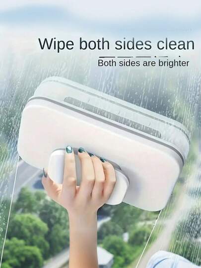 SHEIN 1 PC Heavy-Duty Double-Sided Magnetic Window Cleaner With Safety Cord & Anti-Pinch Design – 3-10mm Thick Glass Cleaning Tool For High-Rise Buildings/Balcony/Home/Office – ABS Handle & Scrubber Kit For Indoor/Outdoor Windows