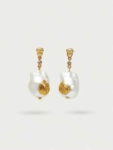 Opalesca 1 对珍珠/珍珠母，金属，不对称，水钻装饰耳环，适合派对、休闲、工作、优雅、可爱、奢华、婚礼、节日、度假、露营、Y2K、妈妈、女士、女孩、秋季、冬季、节日、假日、度假、老钱、万圣节