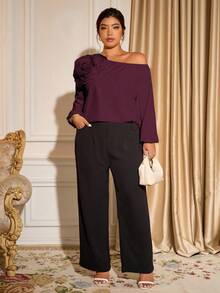 Cravure Blusa elegante e minimalista da donna con spalle scoperte, maniche lunghe e decorazione floreale 3D color albicocca, adatta per l'estate - Viola viola - Visualizzare 4