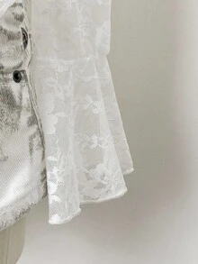 EgrlEra 女式性感撞色蕾丝V领蕾丝花边衬衫