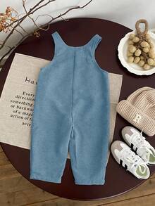 SHEIN Casual Sports Cute & Dropped Shoulder Loose Baggy Pocket Bib Overall Pants, Suitable For Baby Boys & Girls, Autumn/Winter Fall - Dusty Blue - View 5