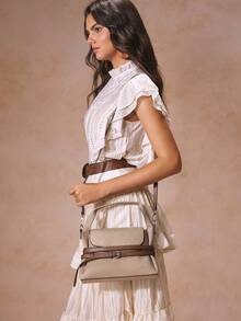 SHECARRY 休闲时尚百搭简约女士斜挎包 - 卡其色 - 查看 3