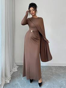 Selianne Robe longue marron ajustée élégante pour femme, automne - Tabac - Voir 6