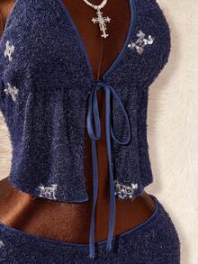 Amplova 深V领露背系带超低腰迷你短裤两件套 - 彩色 - 查看 8