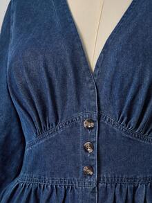 Sunspun 大码女式休闲前扣牛仔连衣裙，假日风格